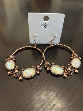 Women’s Iridescent Stone Hoop Earrings - Copper Tone